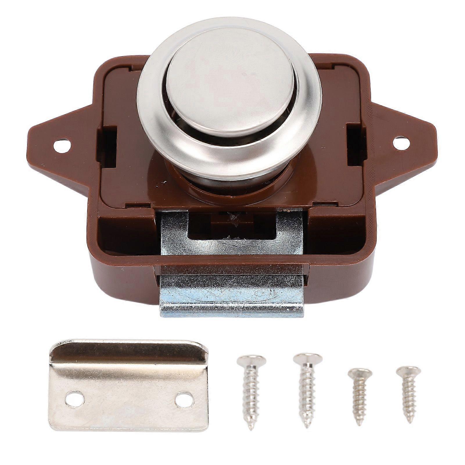 Cabinet Push Button Latch Stylish Look Keyless Cupboard Door Push Button Lock Latch for RV Yacht Motorhome Campervan Caravan Brown Base Chrome