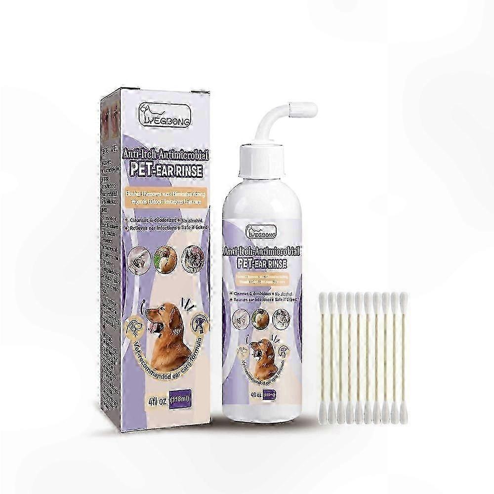 Ear Cleaning Solution for Pets, 118ml, Removes Wax and Dirt, Controls Odor, Relieves Itchiness in Dogs and Cats