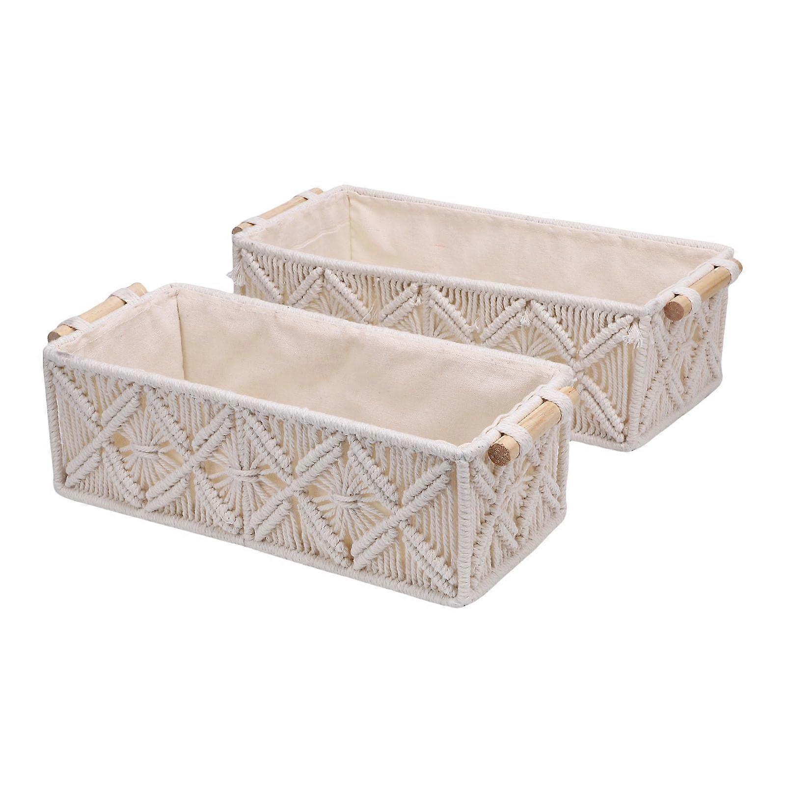 2pcs Large Cotton Rope Storage Baskets with Handles, Handwoven Decorative Bins for Towels and Magazines