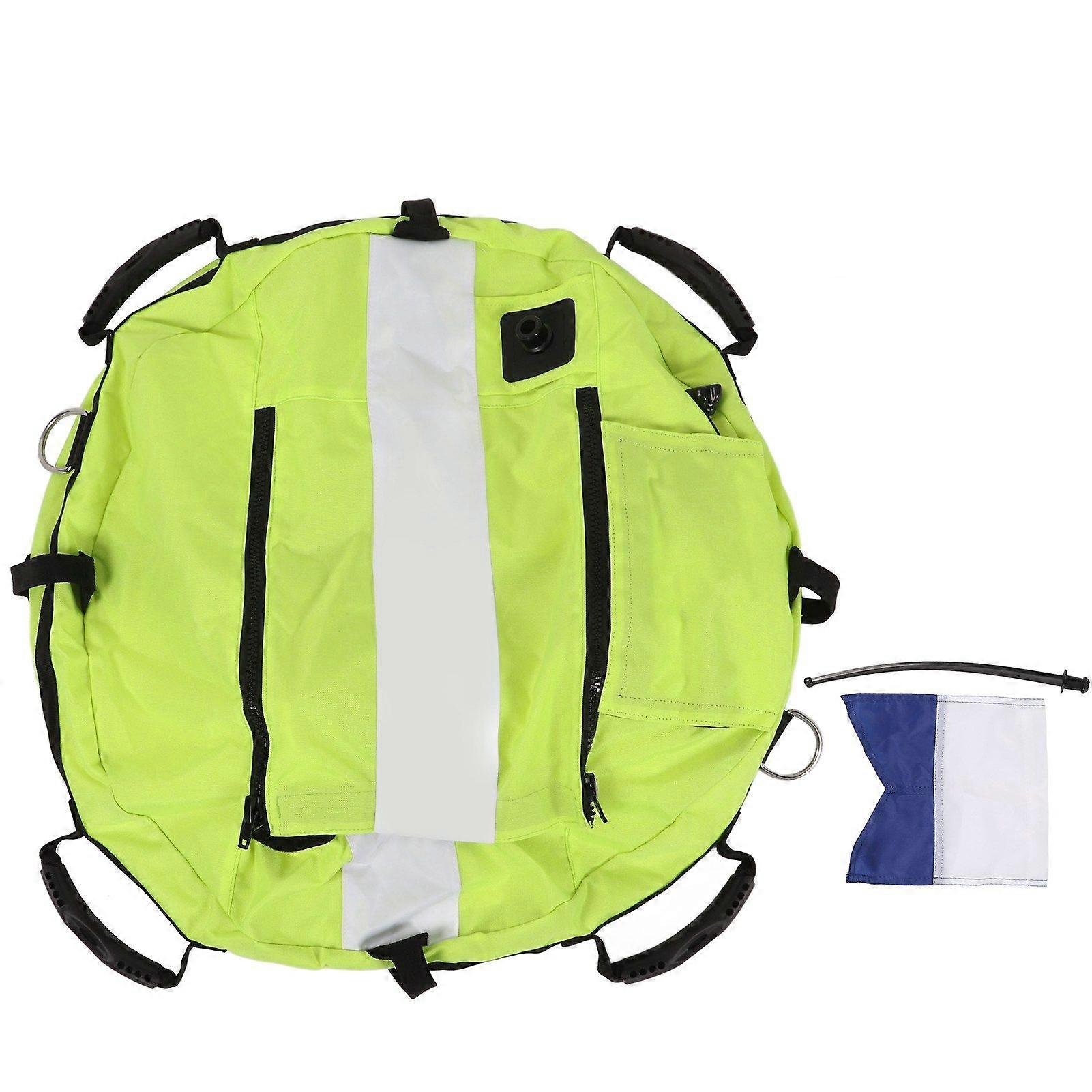 Freediving Float Ball Fluorescent Yellow Nylon Bladder Inflatable Mesh Bottom High Visibility Water Surface Floating