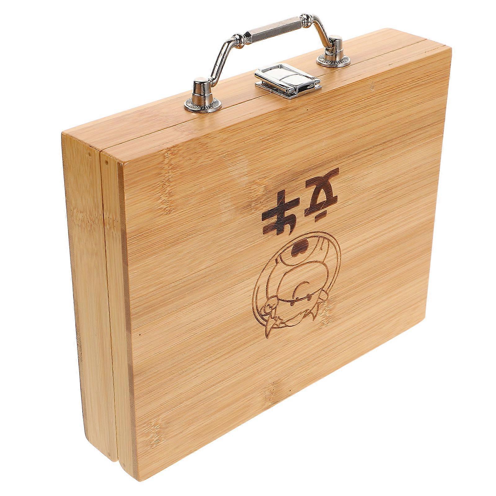 Mahjong Storage Box Portable Wooden Tile Box for Mahjong Tiles Storage Beige Fit for Game 1Pcs