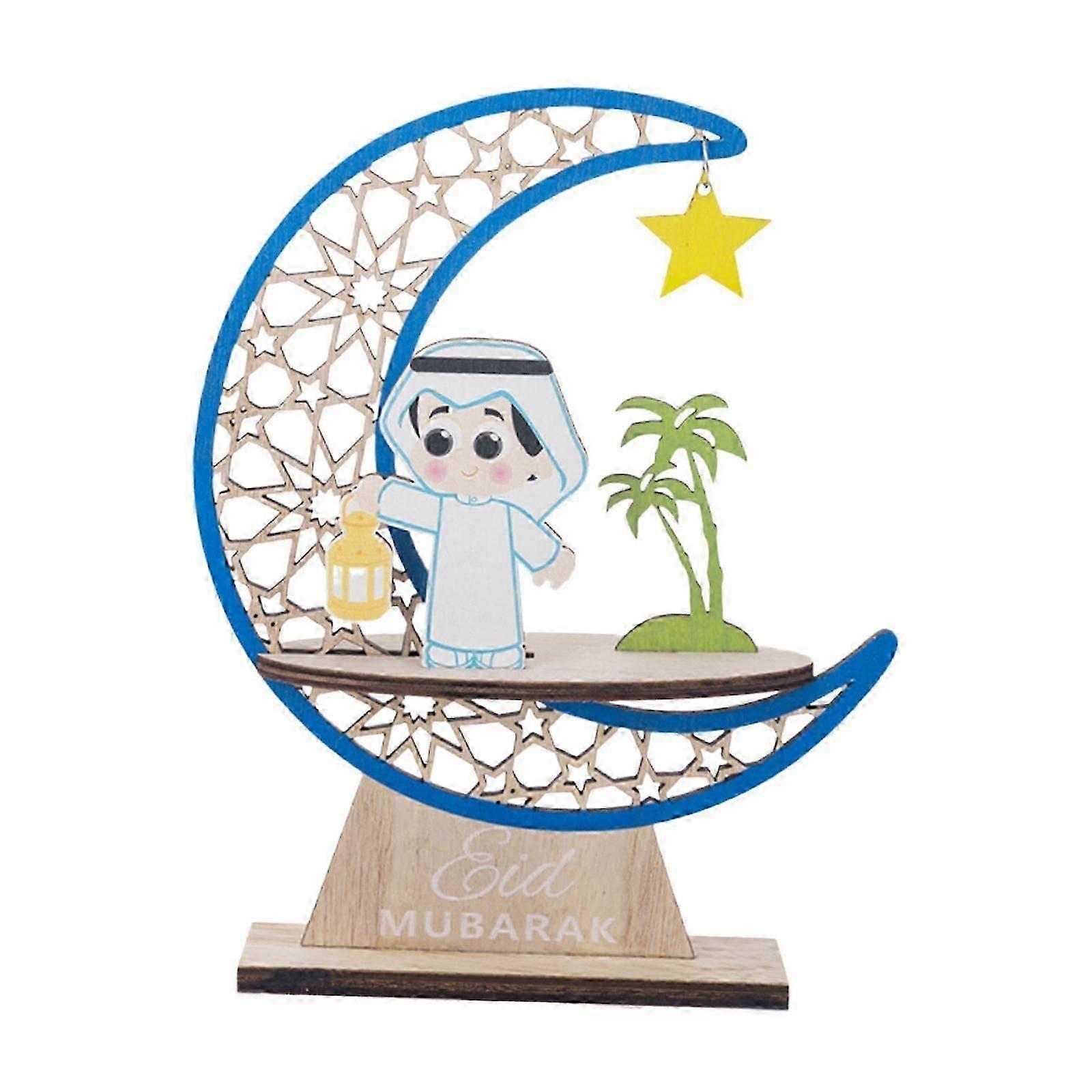 Wooden Moon Star Ornament Eid Decoration for Apartment Gift Holidays Blue