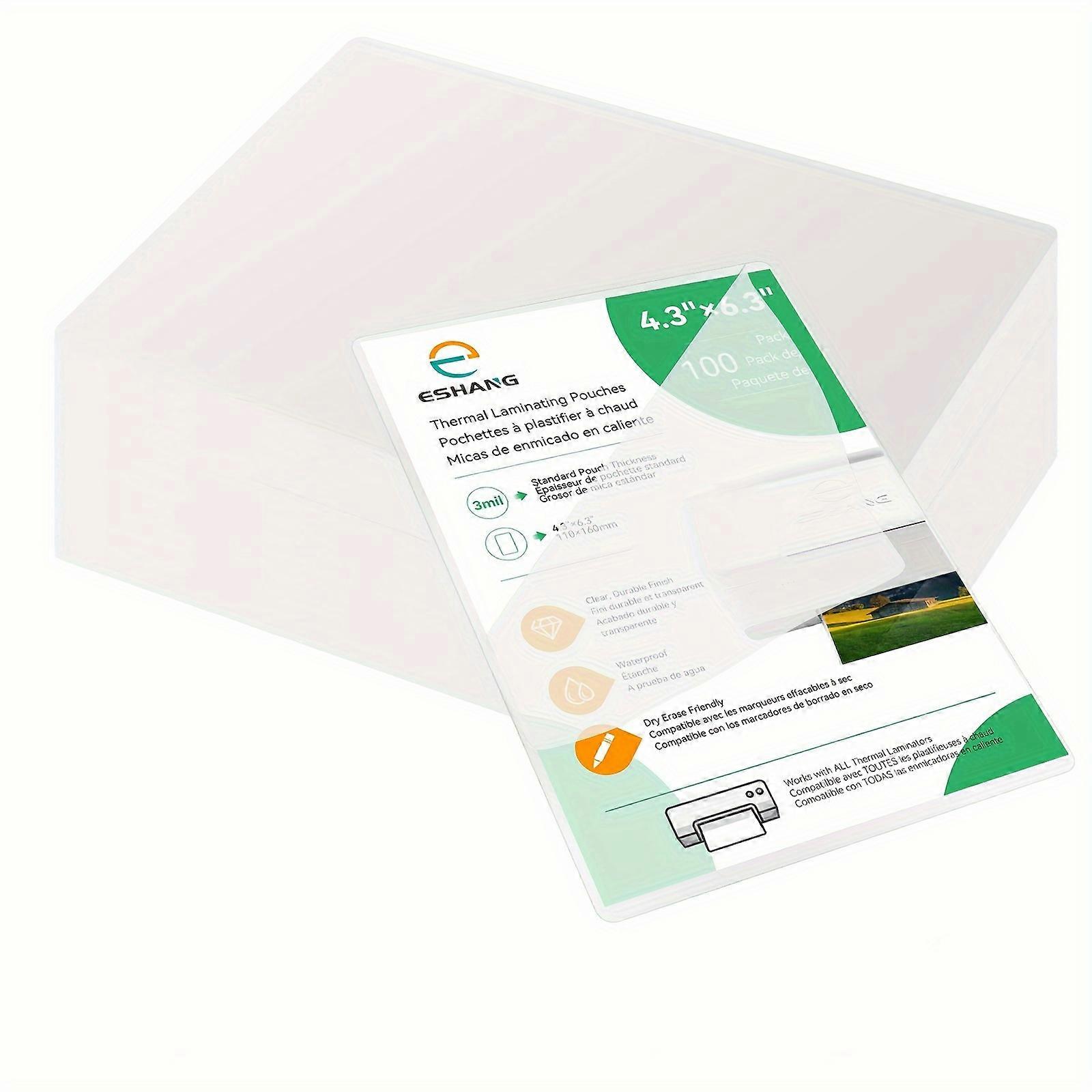 100 Pack Thermal Laminating Pouches 4.3"x6.3" Inches, 60 Mic Laminated Paper, Office and School Supplies