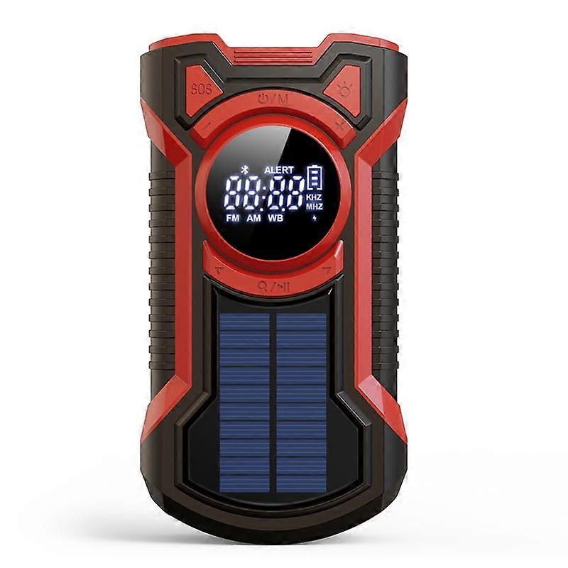 Solar Multi-Powered All-Band Radio Hand Crank Emergency Weather Radio Waterproof 5000mAh LED Flashlight SOS Alarm Red