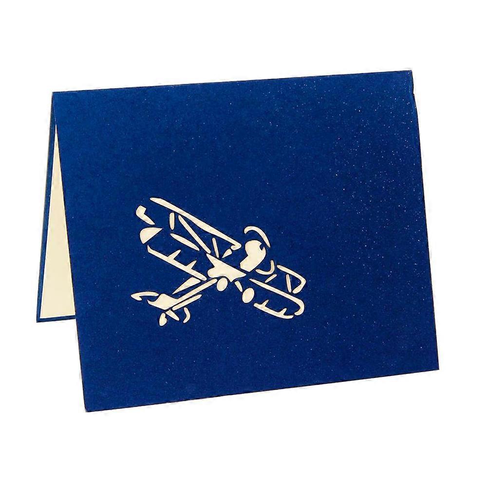 Airplane 3D Up for Greeting Use 2Pcs Blue Cover