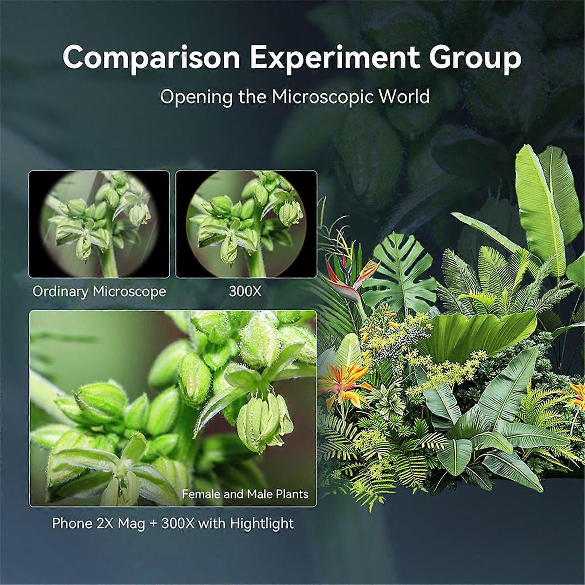 Phone Microscope with CPL Lens LED Light, 300x Zoom Clip on Phone Camera Lens with UV 365nm Identif