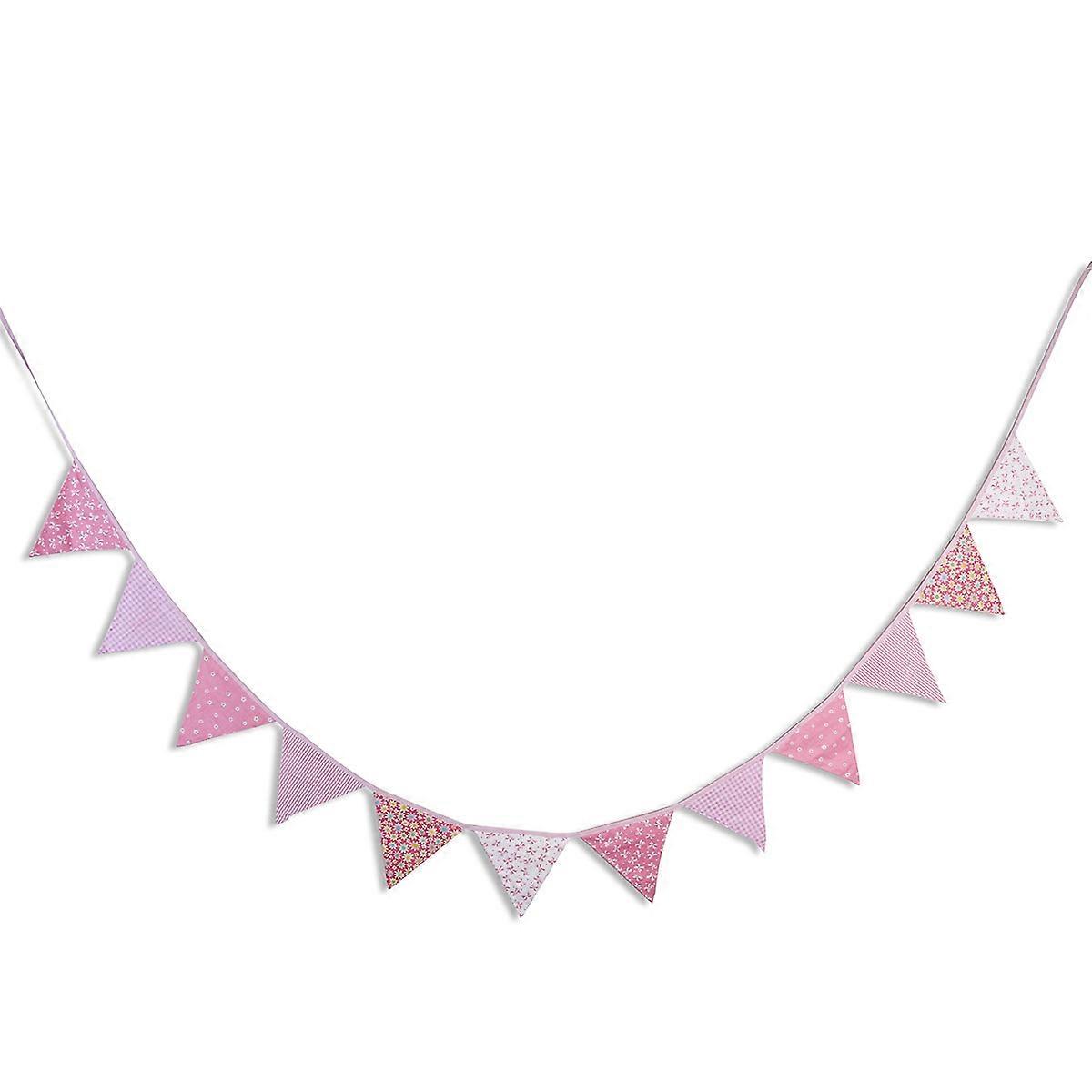 Cotton Fabric Triangle Pennant Banner For Festivals And Events Ideal For Kids Celebration In Pink 3Pcs