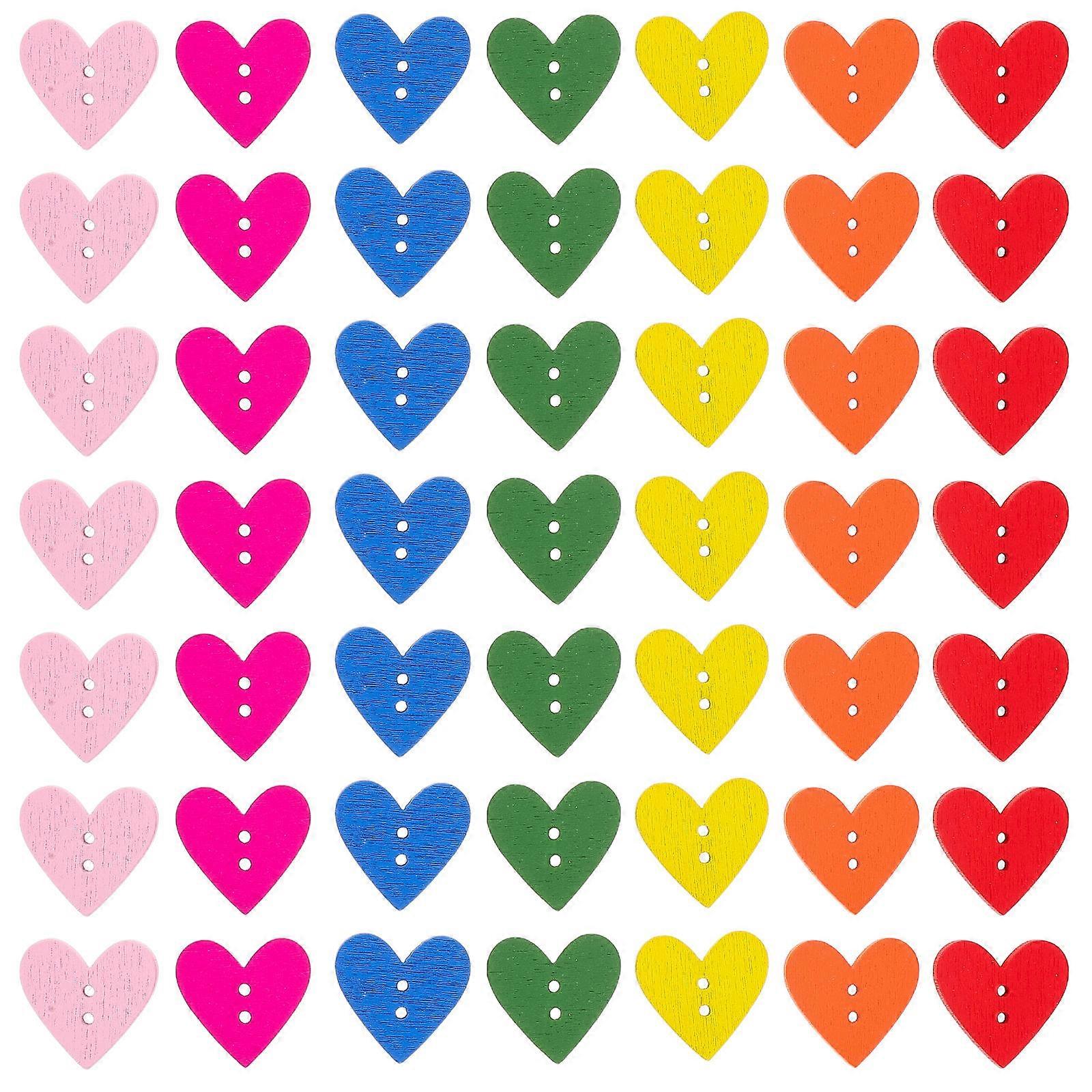 Wood Heart Buttons for Sewing Unique Candy Colored 200Pcs Heart Buttons