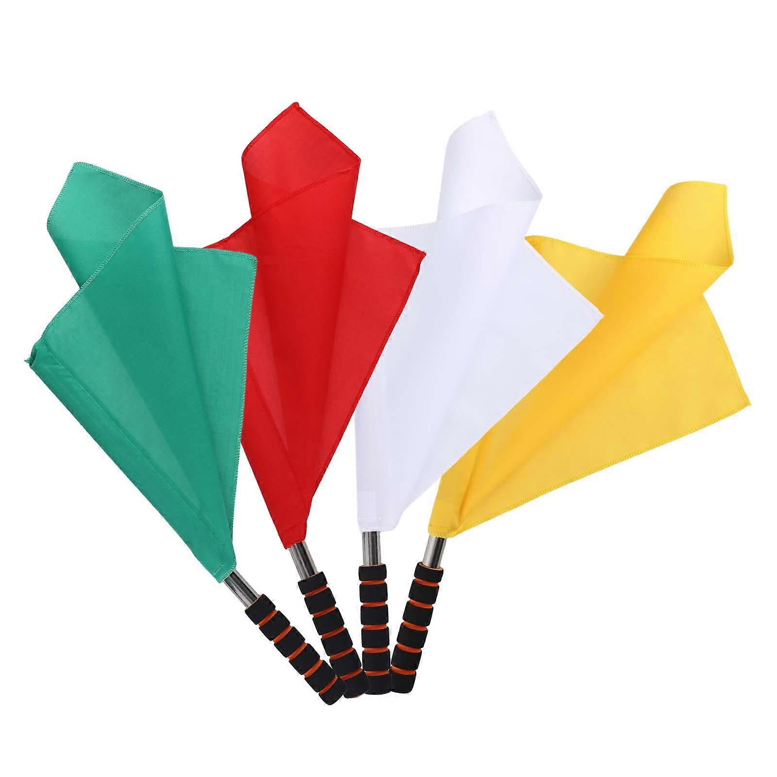 Referee Flag Stainless Hand Signal Flags For Outdoor Sports Yellow Red Green White 4Pcs