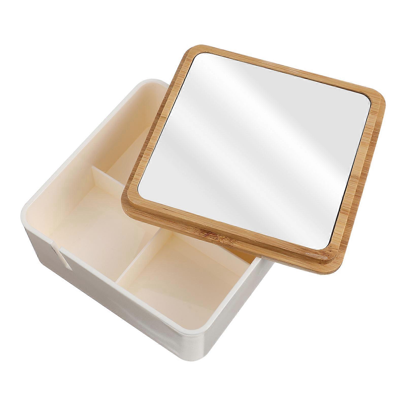 Travel Makeup Mirror Mini Desktop Mirror with Storage Box Square Shape Assorted Color 1Set