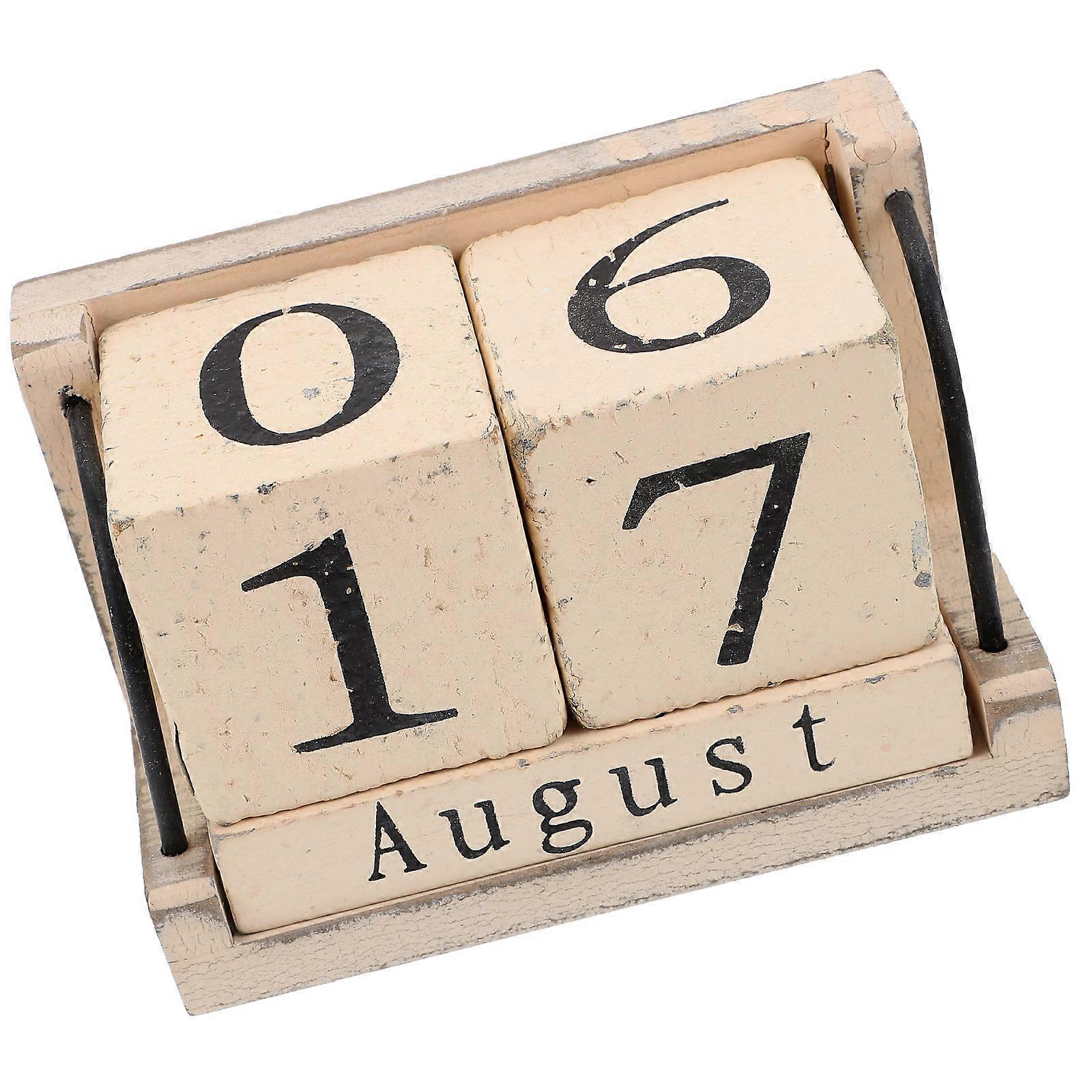 Daily Calendar Wooden Desktop Calendar Reusable Date Display Block for Home Office Beige 1Set
