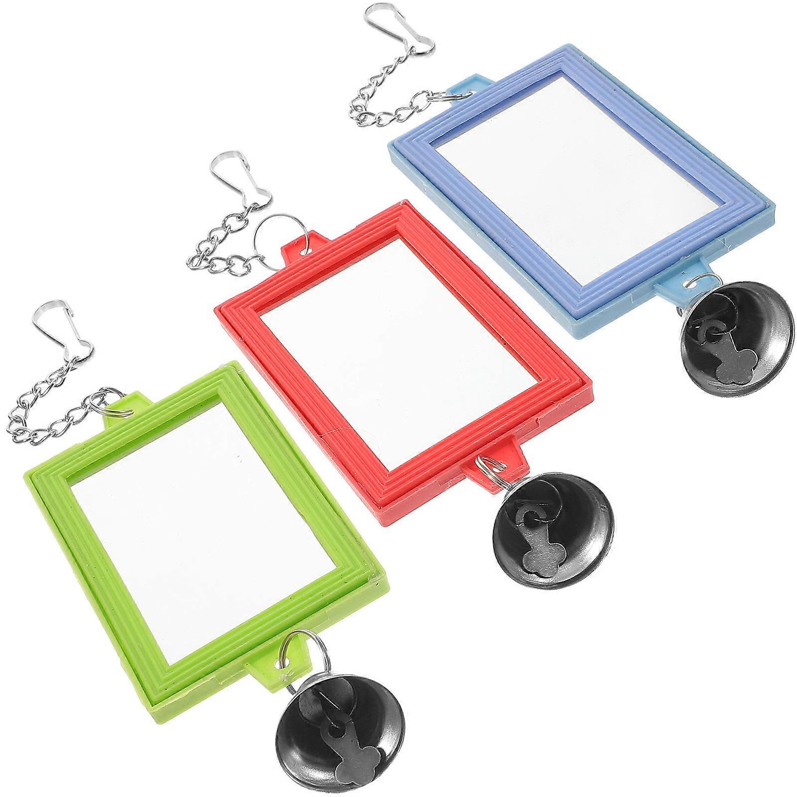 Bird Mirror for Parrot Double-Side Mirrors with Bell Toys 9Pcs