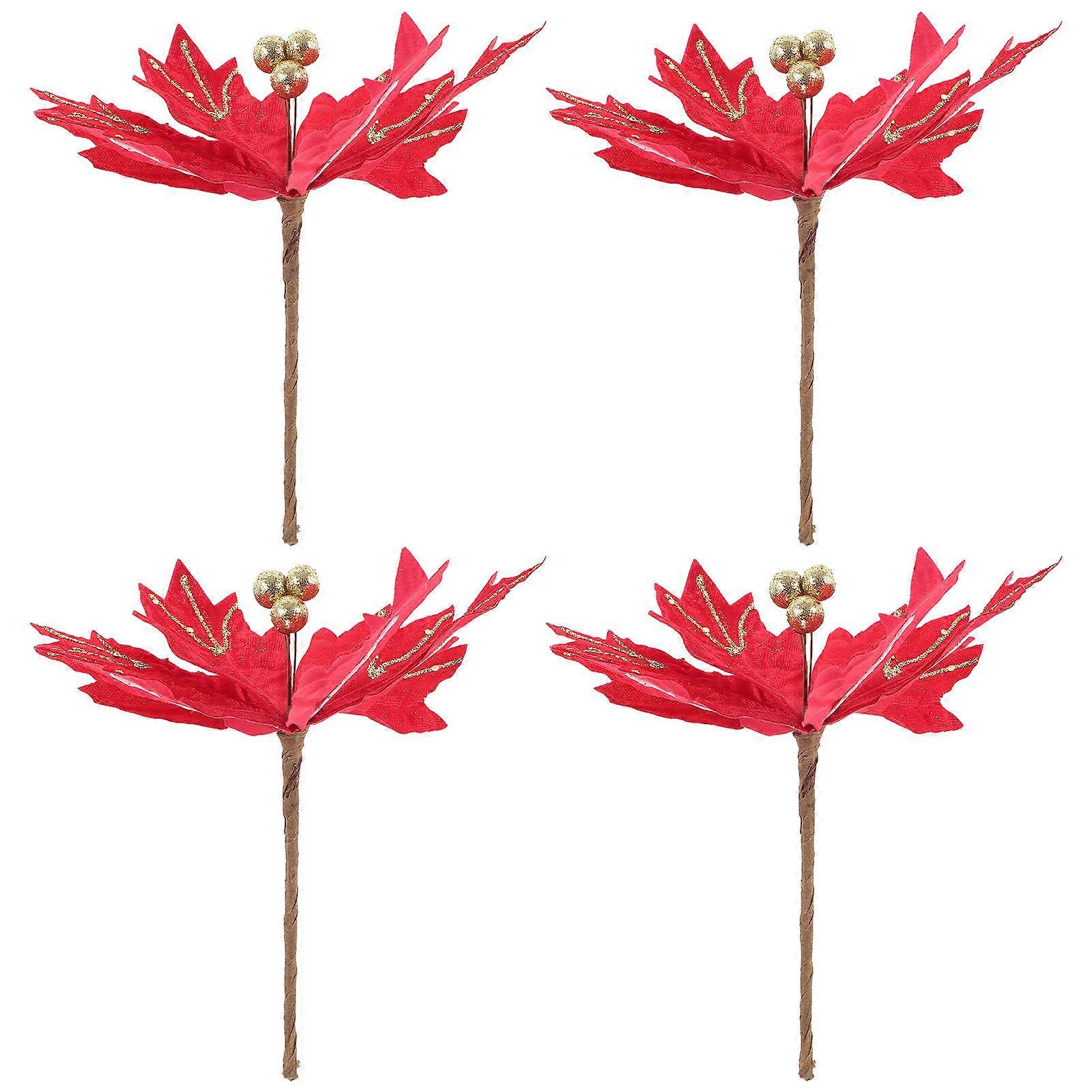 Red Artificial Christmas Flower Sticks for Decorative Use 12Pcs