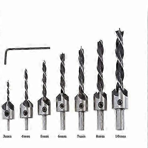 7pc High Speed Steel Woodworking Three Point Countersink Drill Bit Chamfering Bit Woodwork