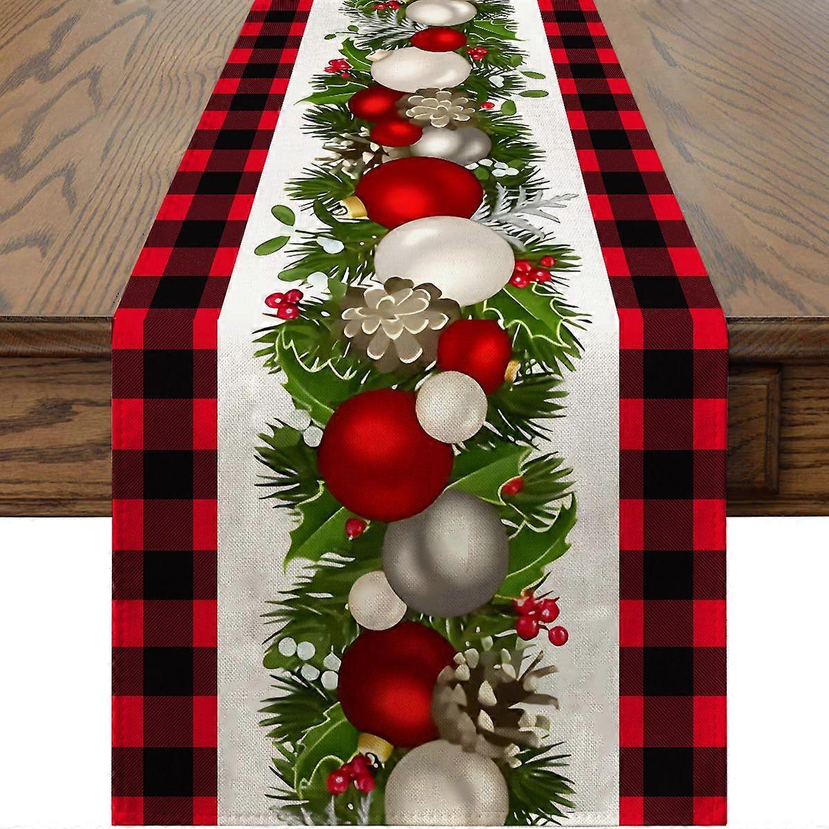 Christmas Table Runner Linen-Like Long Tablecloth Holiday Dining Decor
