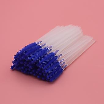 Veeki 100Pcs Disposable Eyelash Brush , Silicone Tower Eyelash Comb, Transparent Rod Makeup Brush, Disposable Beauty Tool(dark blue)