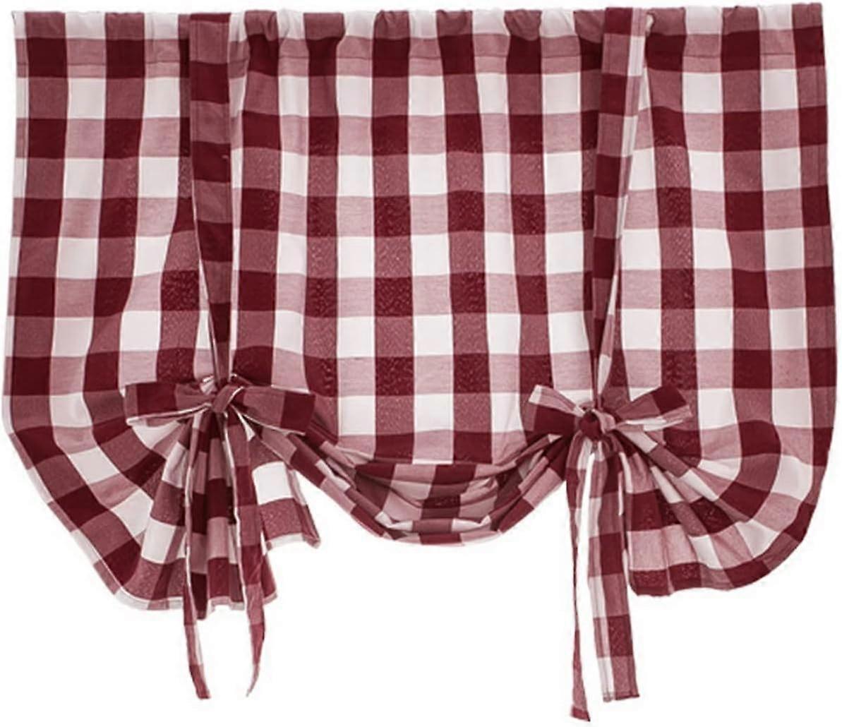 Short Kitchen Curtain Small Window Gingham Checked Cotton Curtain