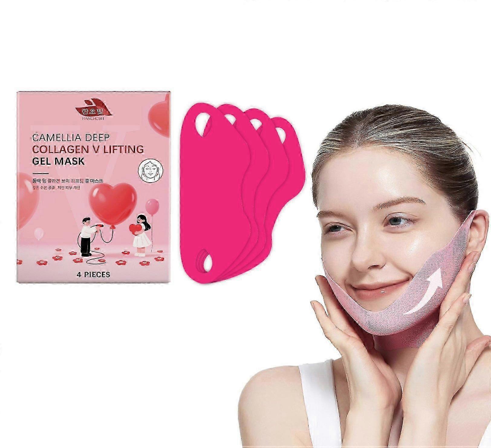Camellia Deep Collagen V Lifting Gel Mask 4PCS | Double-chin Mask, Face Toning Belt, Collagen V-line, Improves Sagging Skin, Lifting & Firming 26s