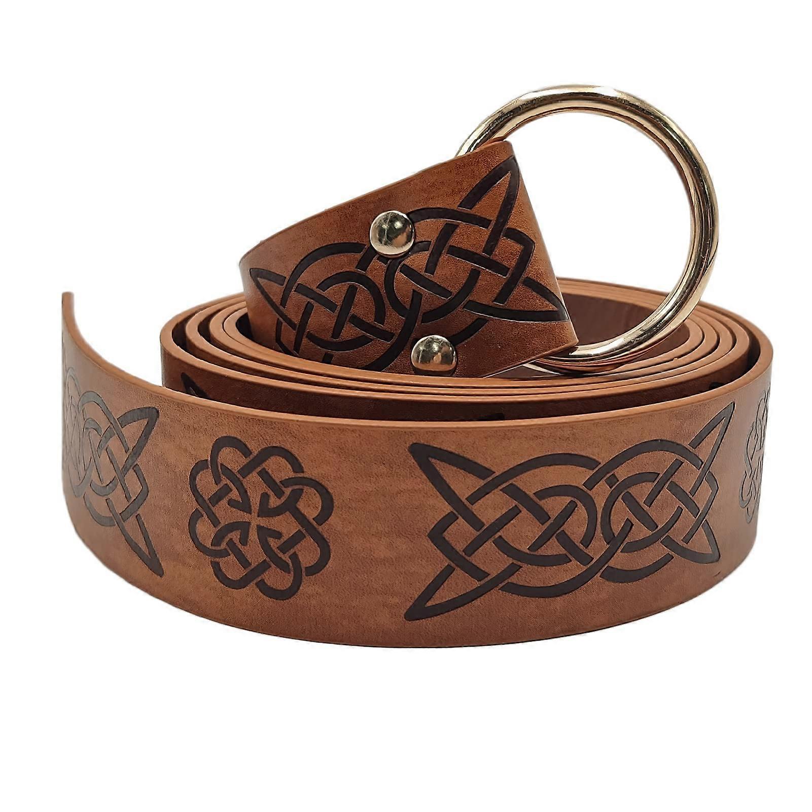 Retro Celtic Belt Medieval Cavalier Style Looping Belt, Cosplay Prop For Theatrical Performances, Light Brown