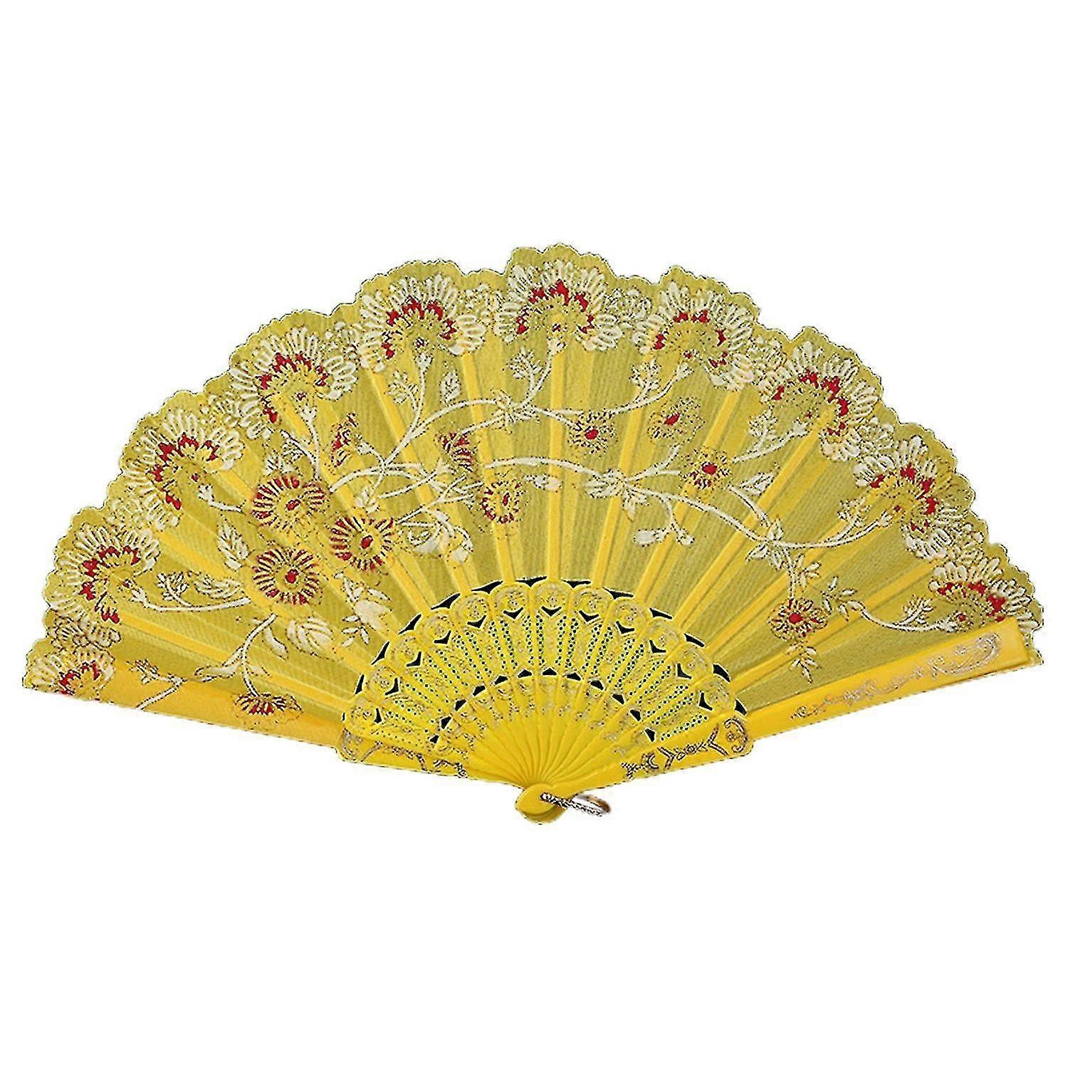 برونز الذهبي بريق قابلة للطي مروحة أنيقة من البلاستيك نمط الأزهار مروحة محمولة لديكور سيدة الرقص