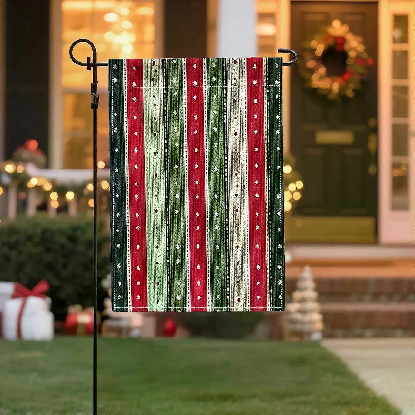 Patchwork Christmas Trees Double Sided Linen, 12x18 Inches, Home Outdoor Yard Holiday Party Decorations (Flag Pole Not Included)
