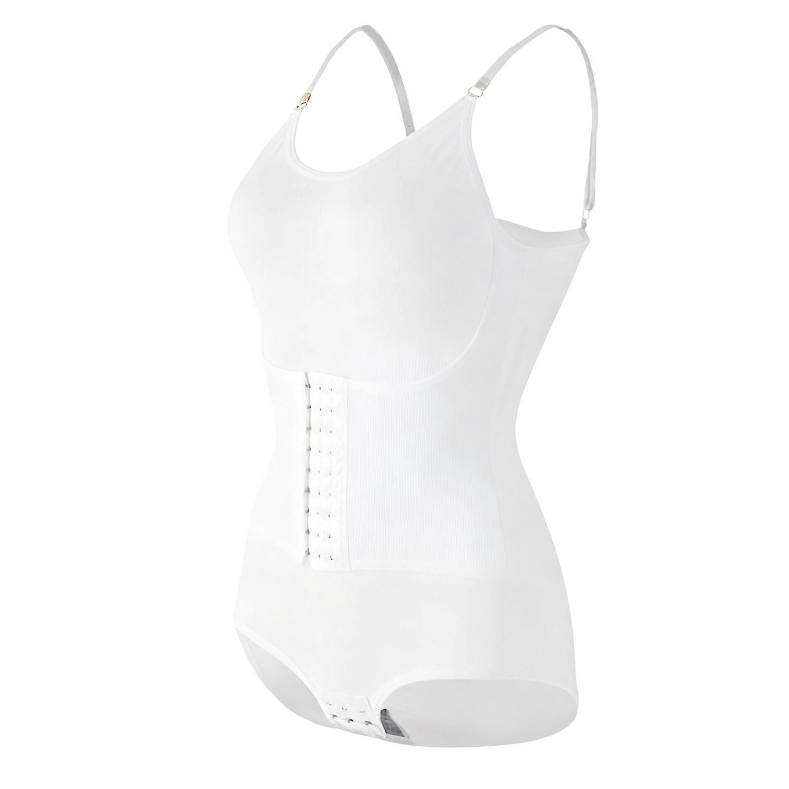 Womens Breathable Nylon Abdominal Control Bodysuit Full Coverage Support Invisible Adjustable Straps Shapewear Underwear  White XL