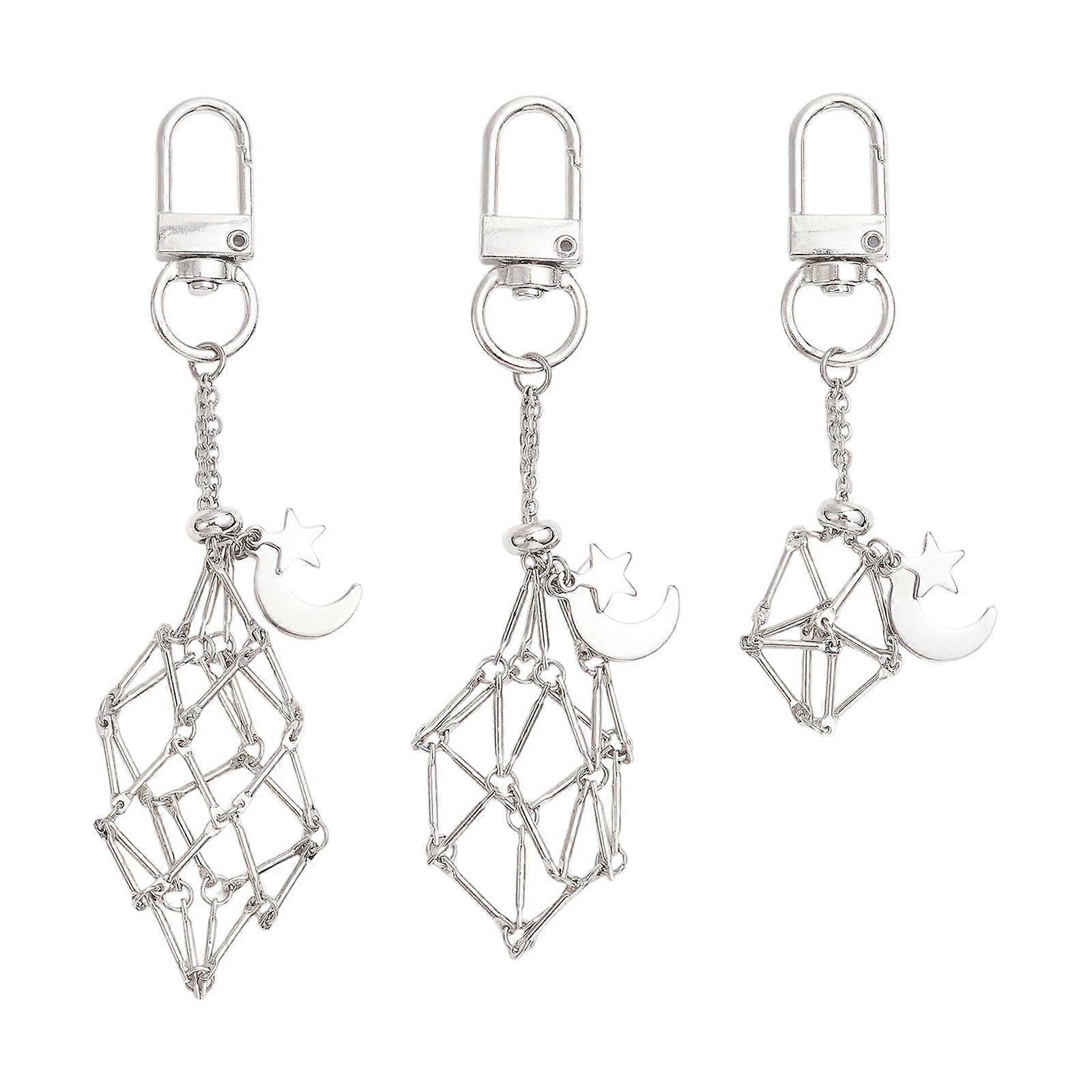 Compact 3 Piece Rotating Key Holder Set Lightweight Alloy Cage Key Chain Charm Keychains For Everyday Carry  Silver