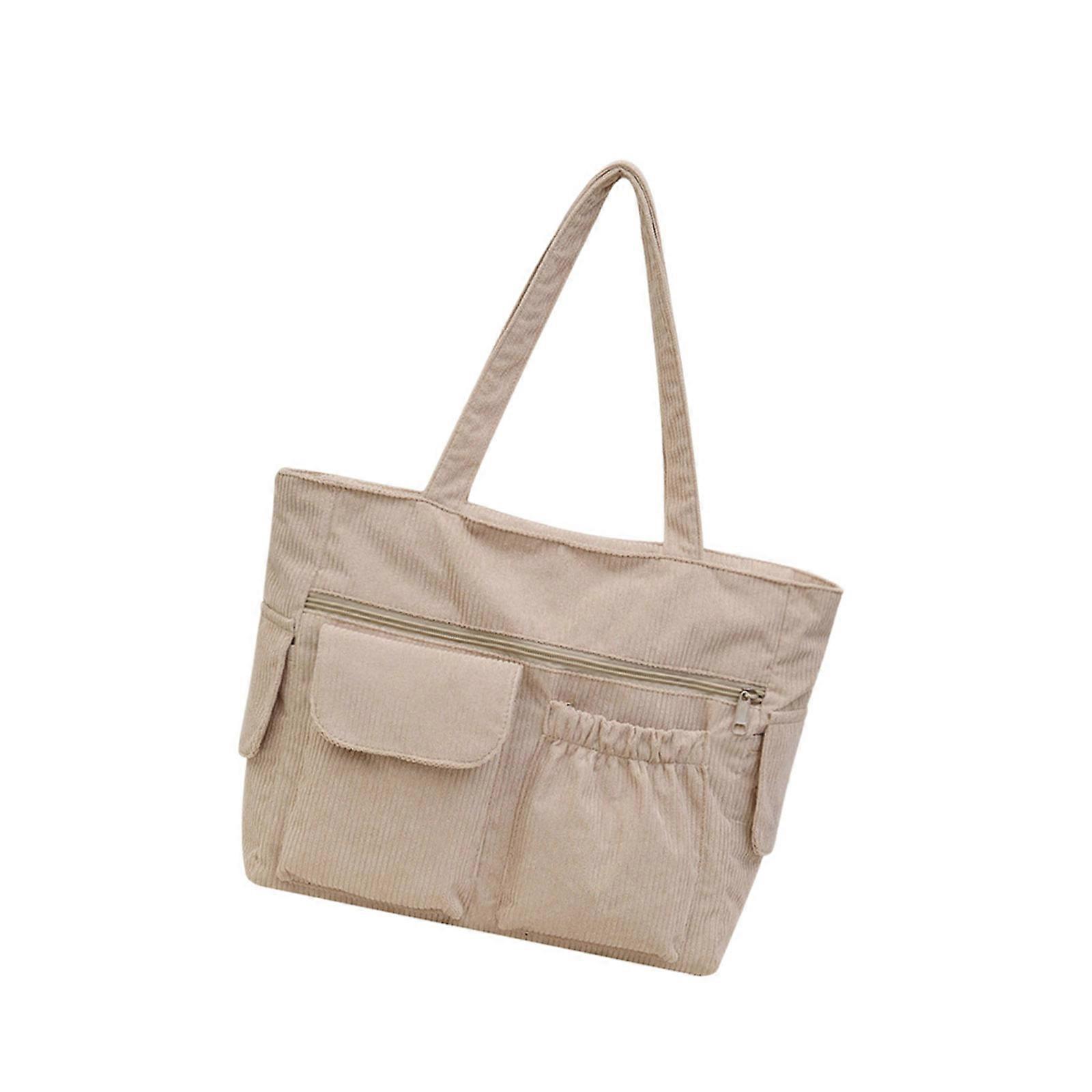 Women's Corduroy Shoulder Bag With Spacious Handbag For Commuting Shopping Or Travel In A Stylish Korean Look  Khaki