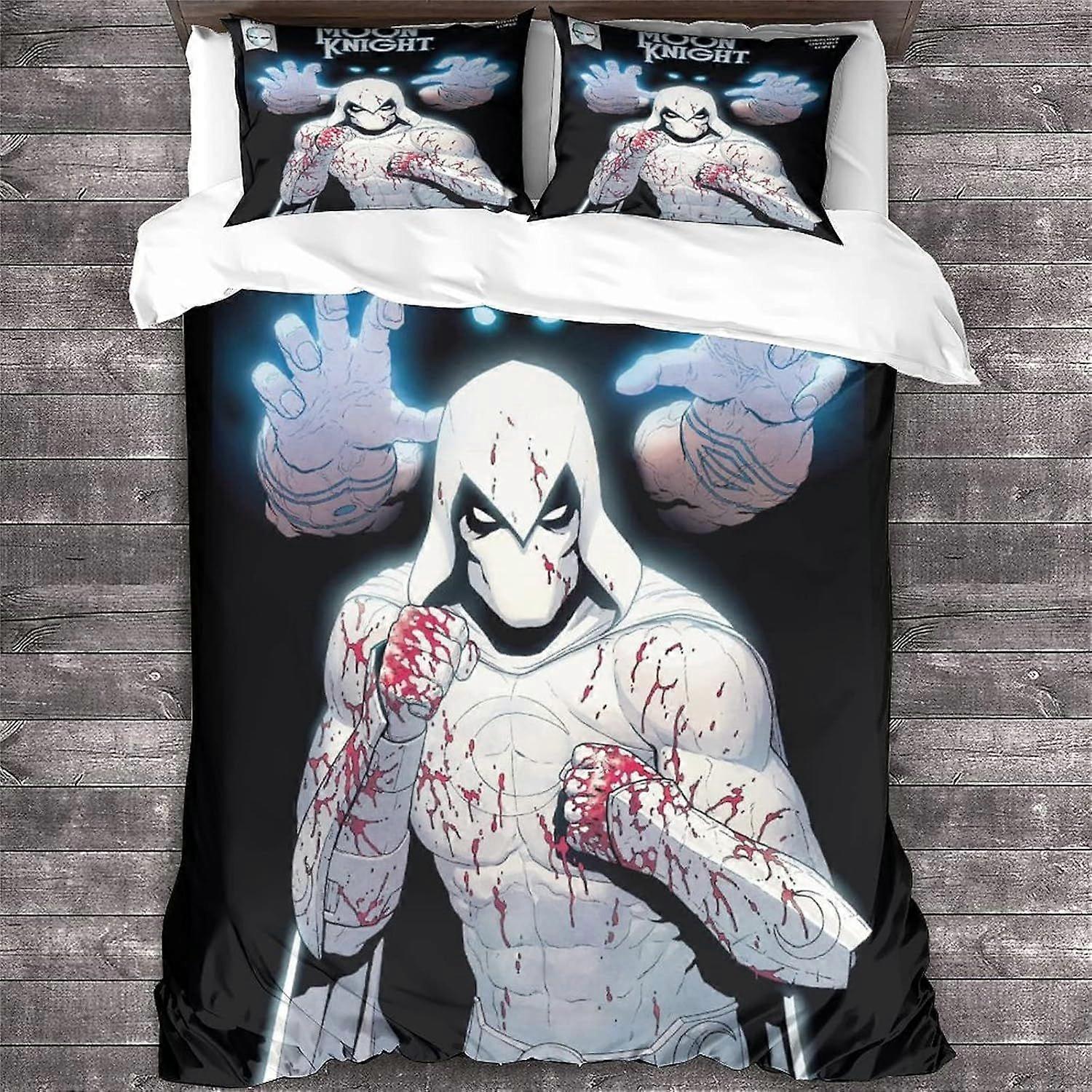 Capa de edredom do cavaleiro da lua, capas de colcha de super-herói de cama 3D Marvel, capa de cama de microfibra com fronhas de casal