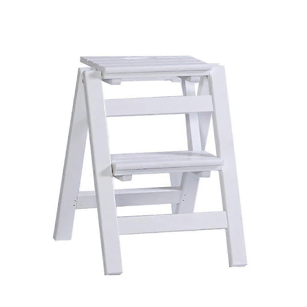 Solid Wood Folding Step Stool Ladder for Indoor Use, Wooden Plant Stand, 3 Steps (Color A)