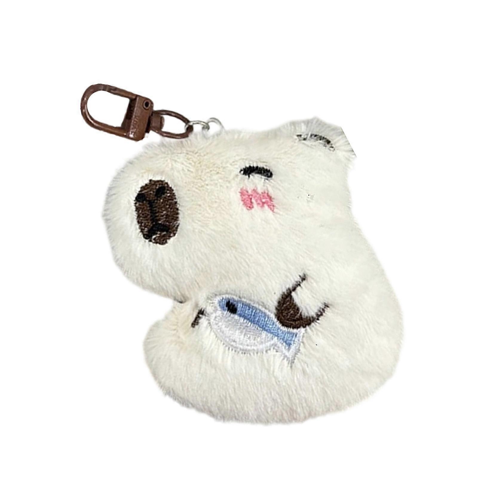 Playful Capybaras Keyring with Interchangeable Outfits Portable Sturdy Plush Key Holder Accessory Portable for All Ages  White