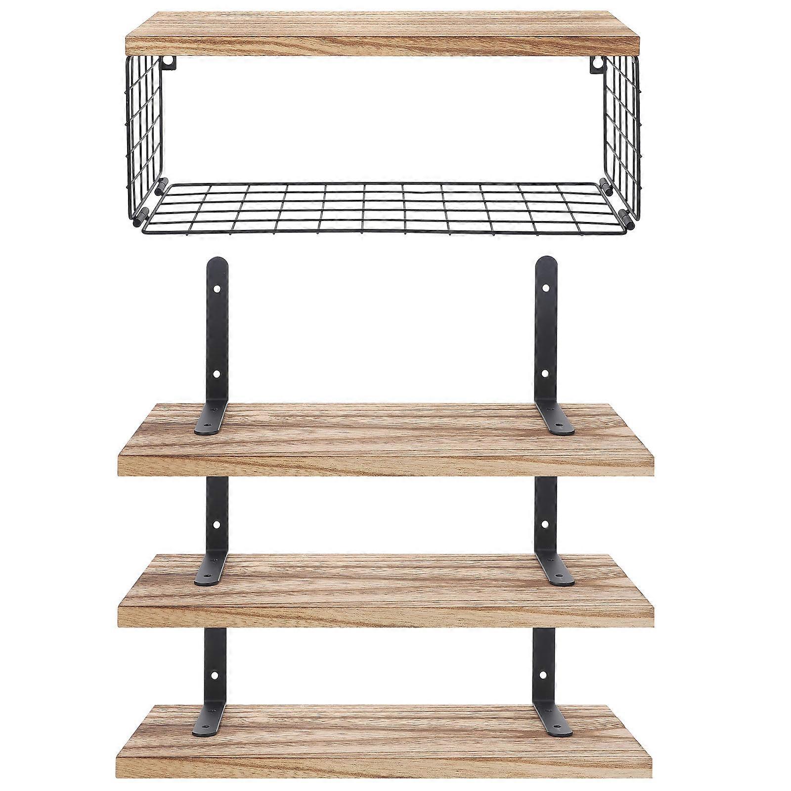 1 Set Hanging Shelves Antique Multi-layer Wooden Floating Hanging Shelf for Home