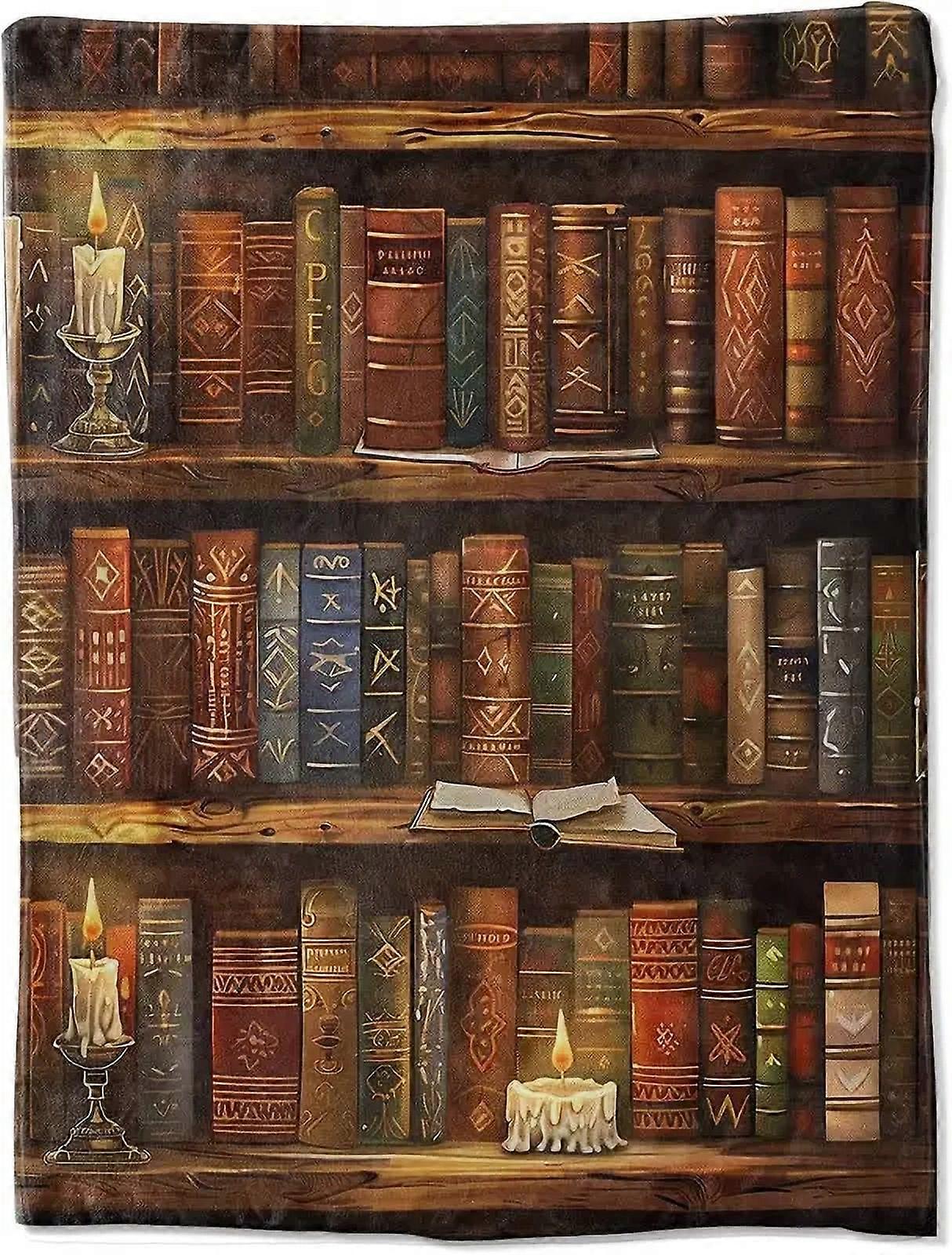 Suitable for comfortable cats and bookshelf blankets - colored library with floral and cat design flannel blanket