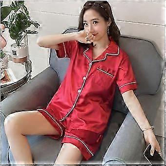 Boeyaa Womens Silk Satin Pajamas Set Short Sleeve Two-piece Pj Sets Sleepwear Loungewear Button-Down
