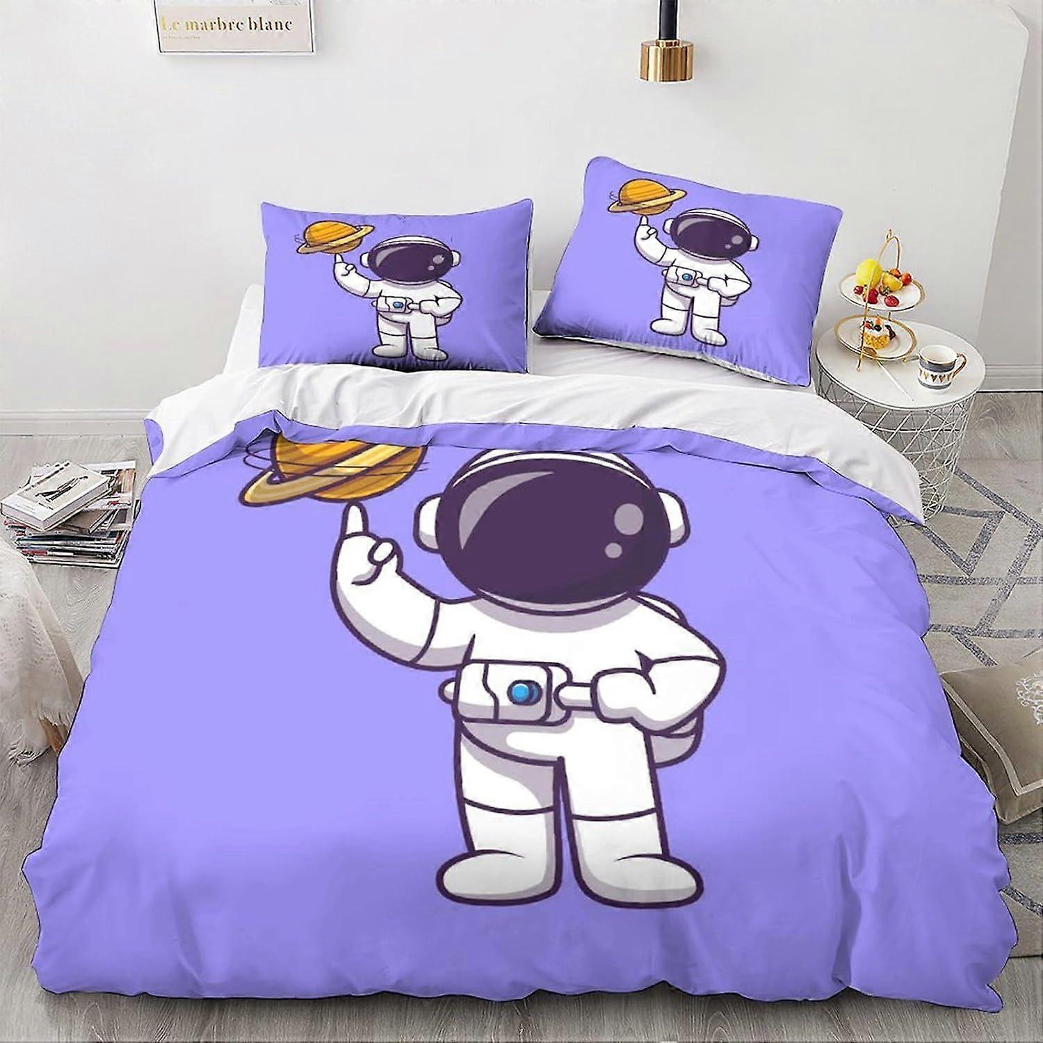 LikeEj Astronauts طقم مفروشات كرتون غطاء لحاف غطاء لحاف فضائي غطاء لحاف غطاء مفروشات أطفال 3 قطع كينج