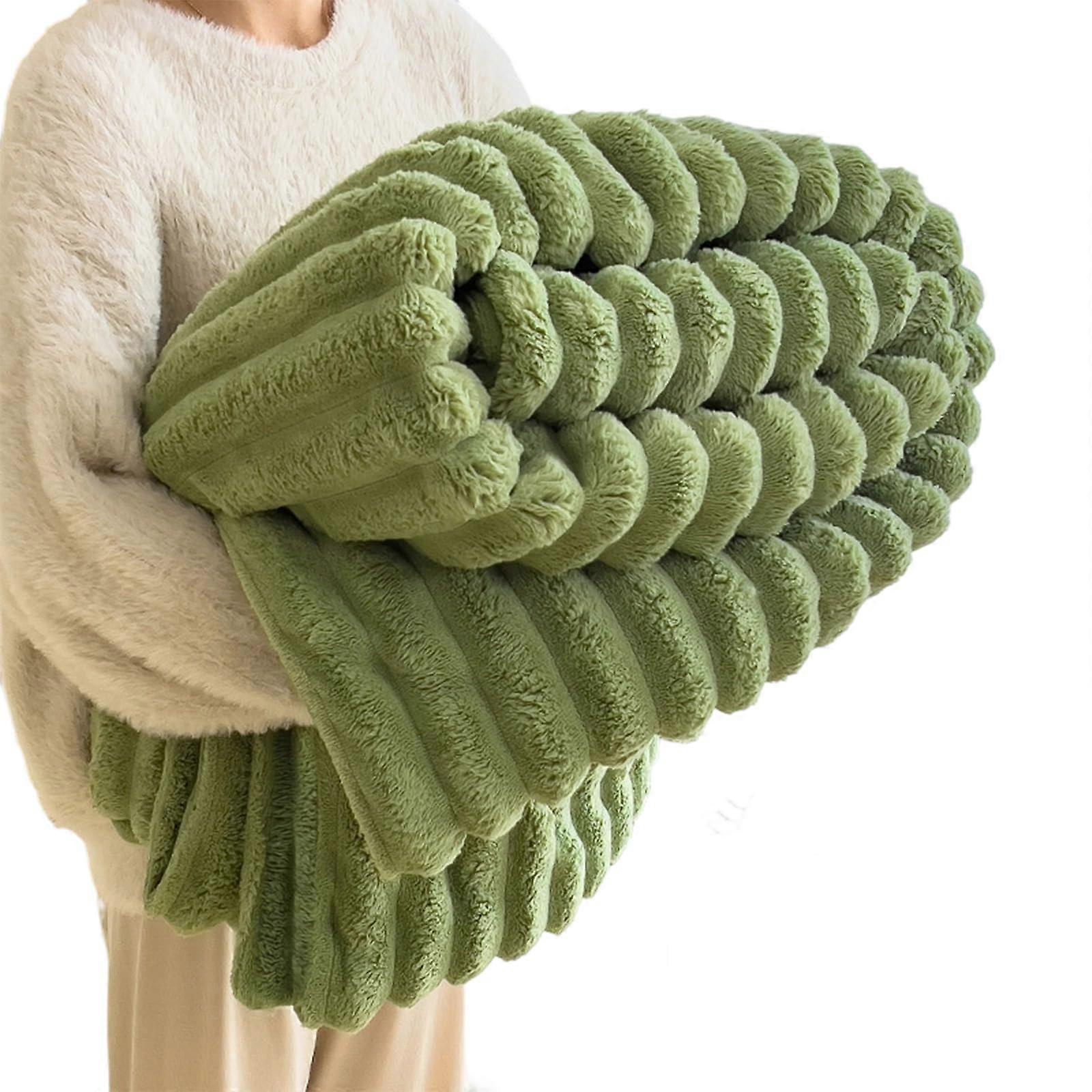 Ultra Soft Plush Blanket Thick Flannel Warm Oversized Throw for Sofa and Bed Green Medium