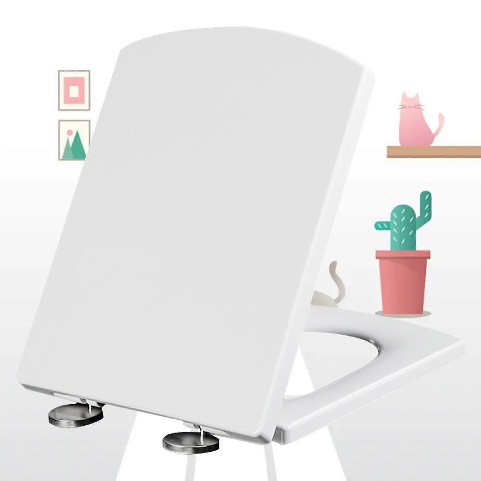 Soft Close Rectangular Toilet Seat White Heavy Duty with Quick Release Hinges Scratch Resistant