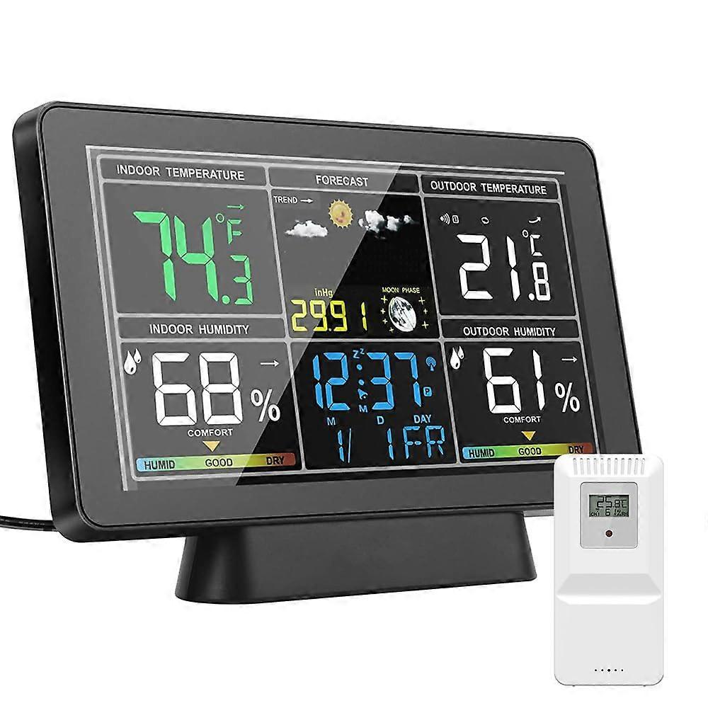 Weather Station with 7.5 Inch Large Color LCD, Forecast, Temperature, Humidity, Moon Phase, US Plug
