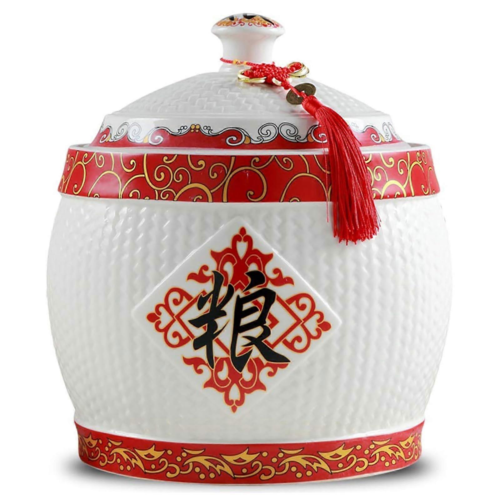 Large Capacity Rice Storage Container with Airtight Ceramic Jar Lid for Kitchen Grains 12.5kg