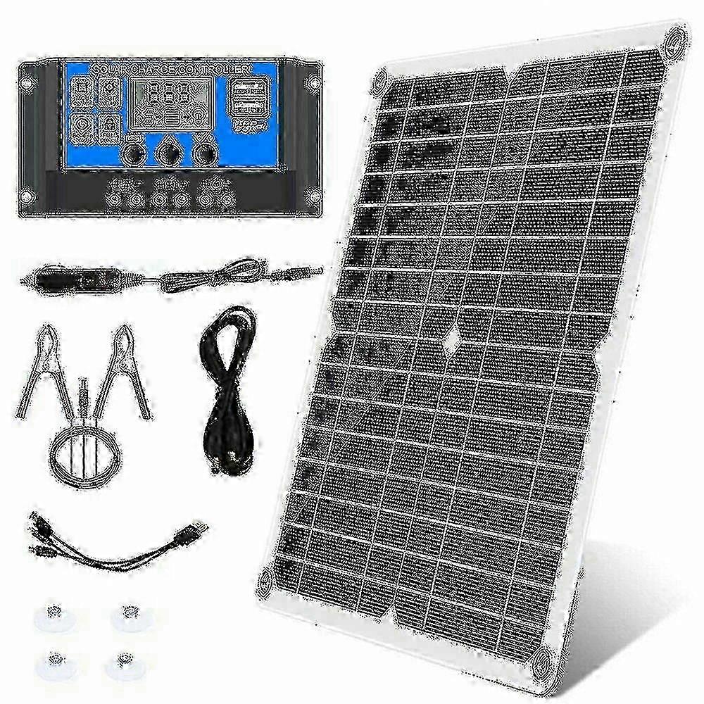 300W 12V/24V Solar Panel Kit - Includes 40A Controller & Car Battery Clips