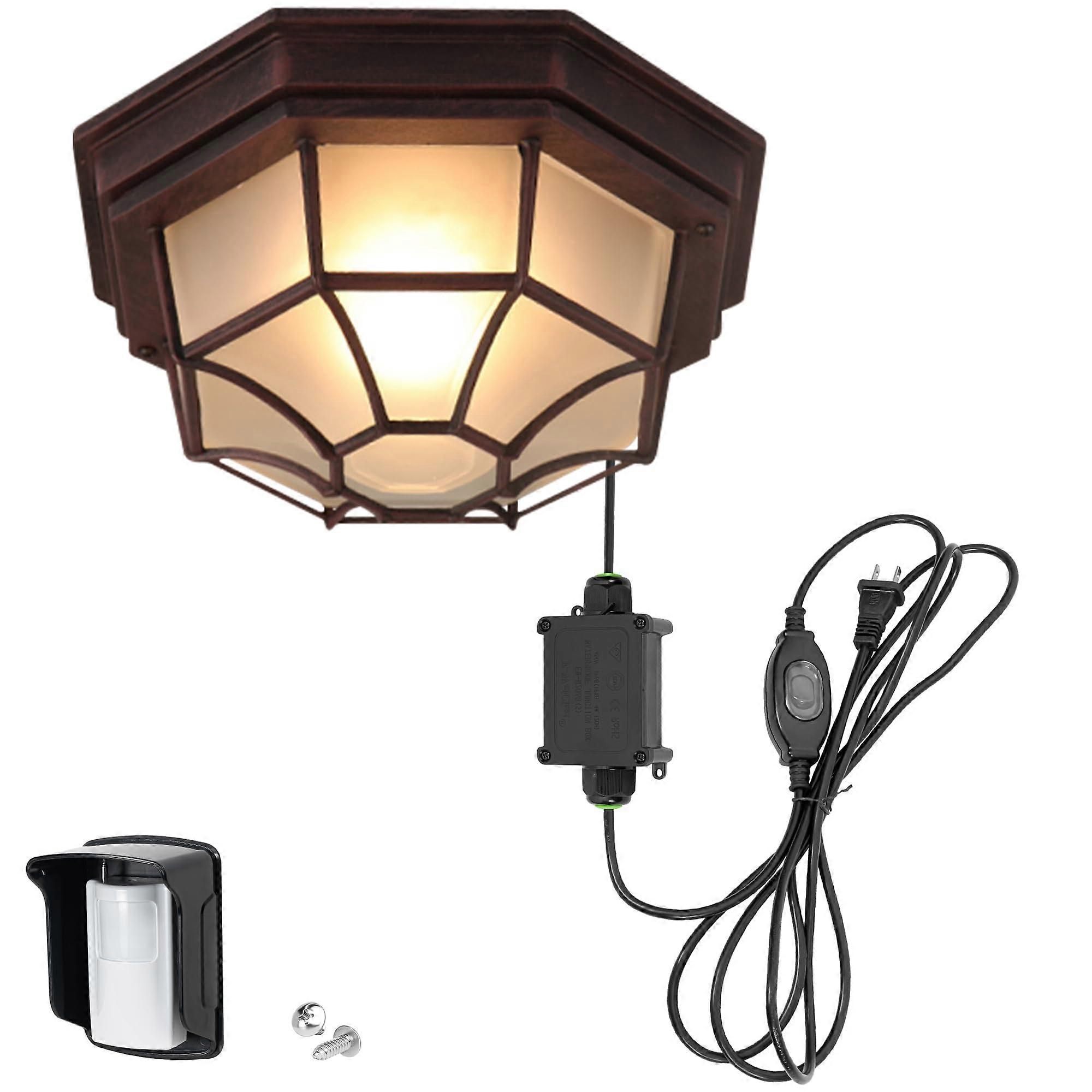 Motion Sensor Outdoor Ceiling Light with Split Sensor, Waterproof Vintage Industrial Warm Glow Fixture