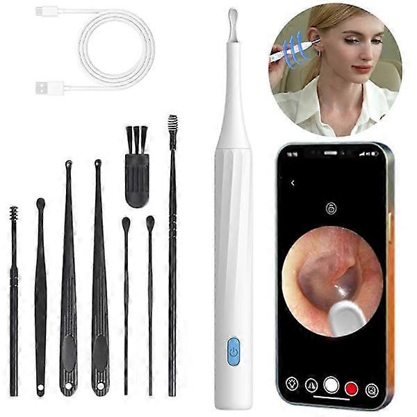 Wireless Ear Cleaner with Camera, Ear Wax Removal Kit with 7 Picks, Microscope Light, compatible with iOS/Android [DB] White