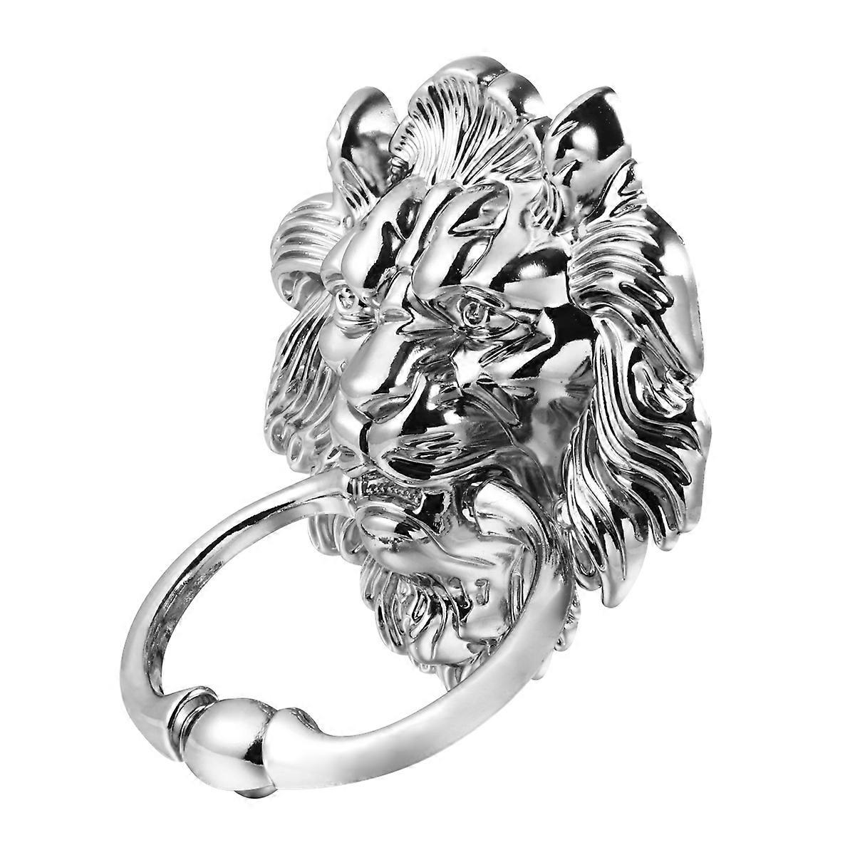 Silver Tone Antique Lion Head Door Knocker Front Door Handle Pull Ring