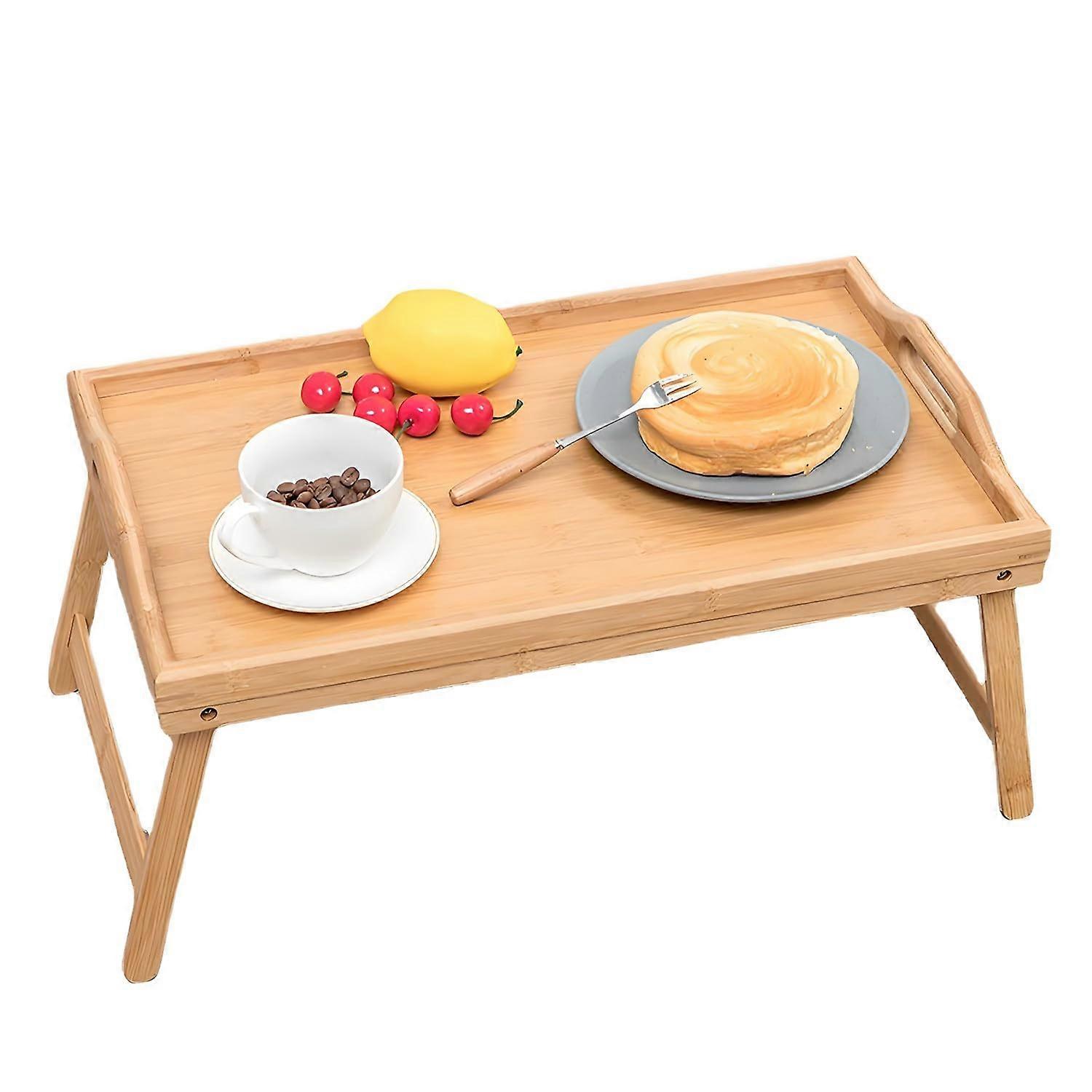 Bamboo Bed Tray with Folding Legs, SpillProof Edges and Handles for Breakfast in Bed or Sofa