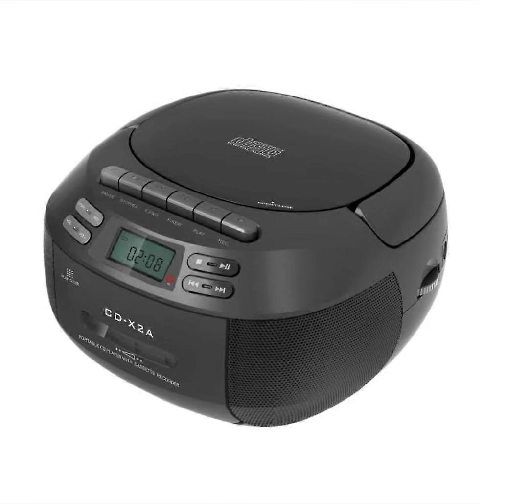 Portable CD and Cassette Player Combo With FM Radio, USB and AUX Playback, Tape Recording, Remote Control, Black