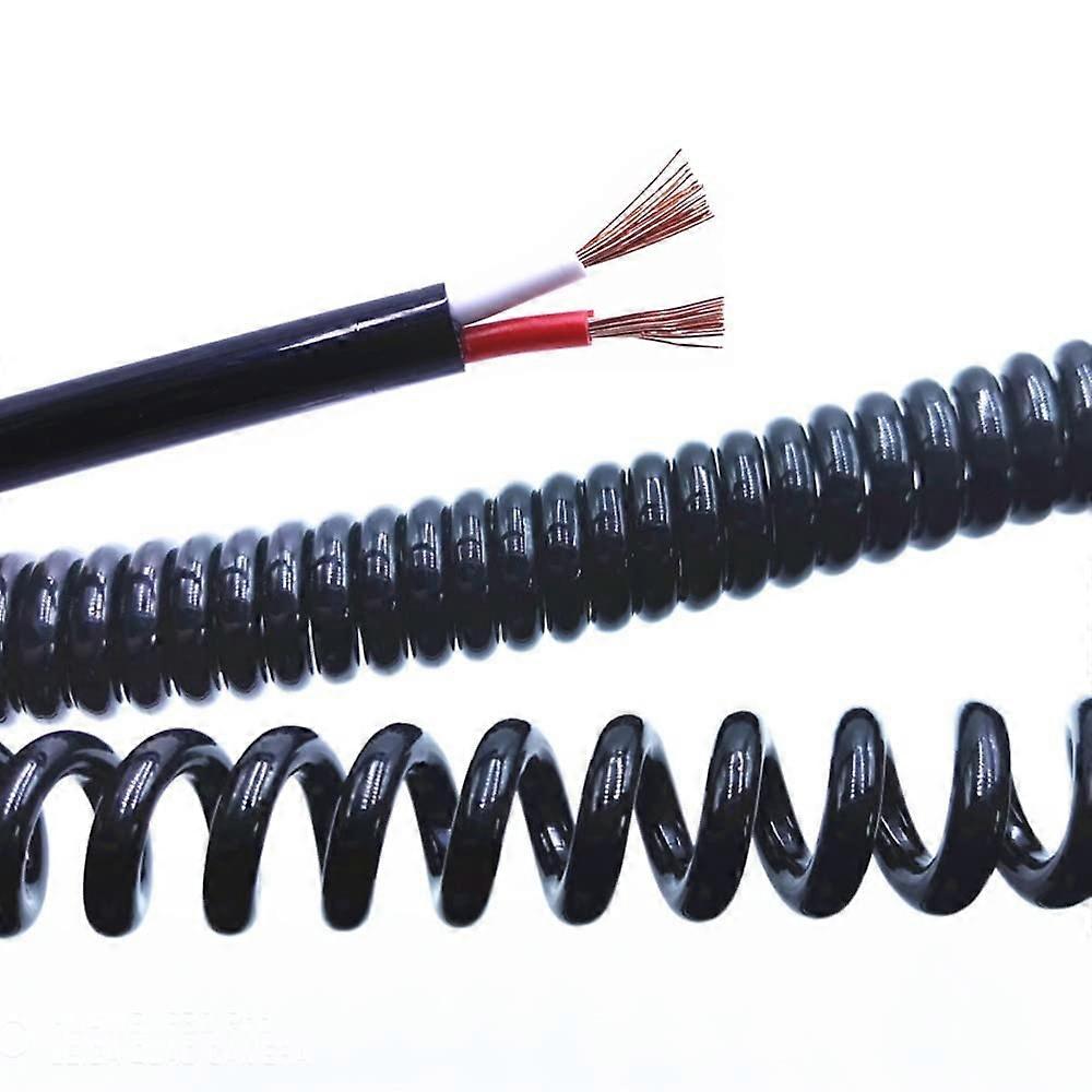 Spiral Power Cable 2Core 24AWG Black Retractable Coil Wire Expandable Telescopic Cord 2.5M