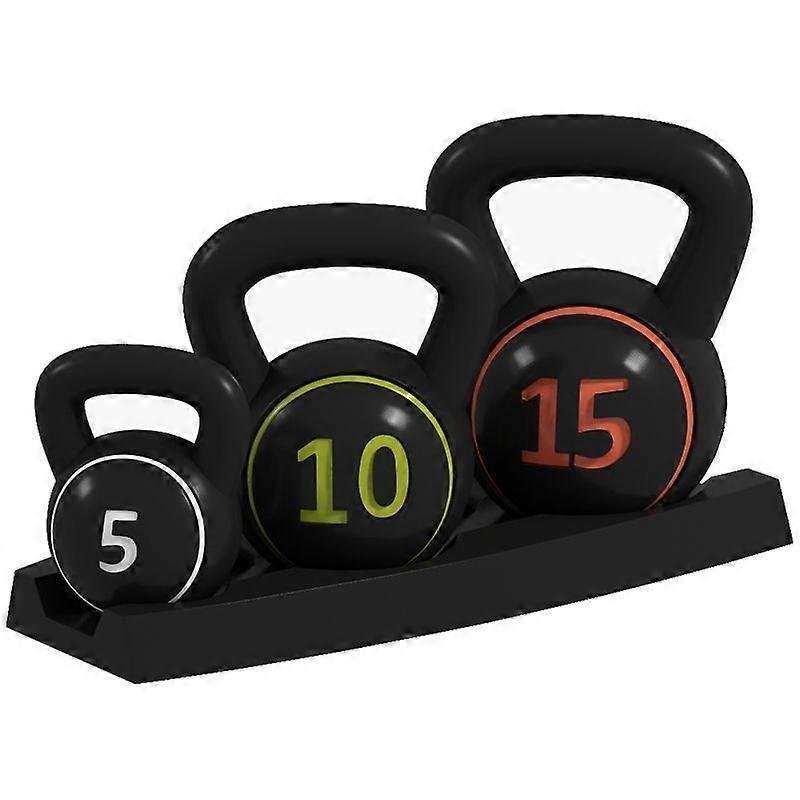 Three-Piece Kettlebell Set 5 10 15lbs with Storage Tray