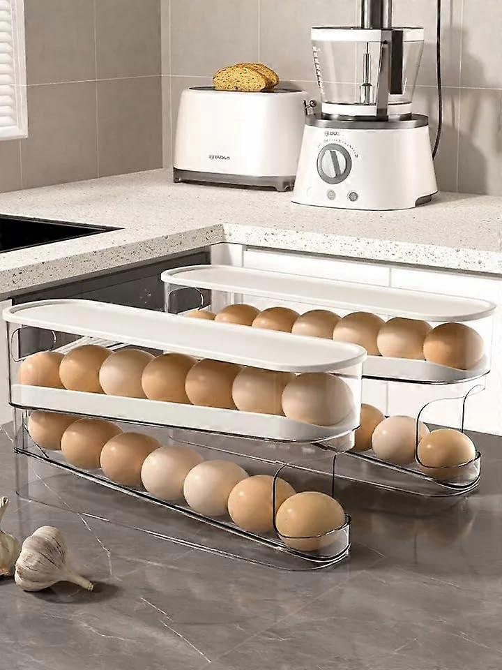 Egg Holder for Refrigerator with AntiSlip Rolling Design, Stackable 2Tier Clear BPA Egg Storage Organizer