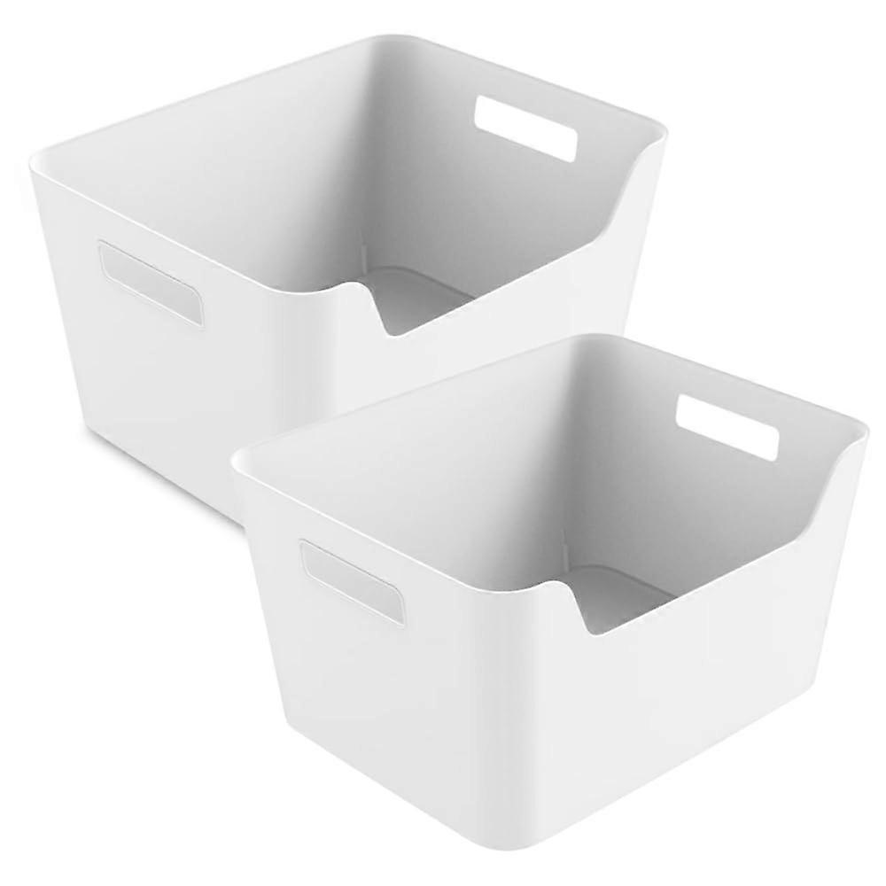 Large White Plastic Storage Bins with Open Front for Closet and Shelf Organization, Durable 2 Pack