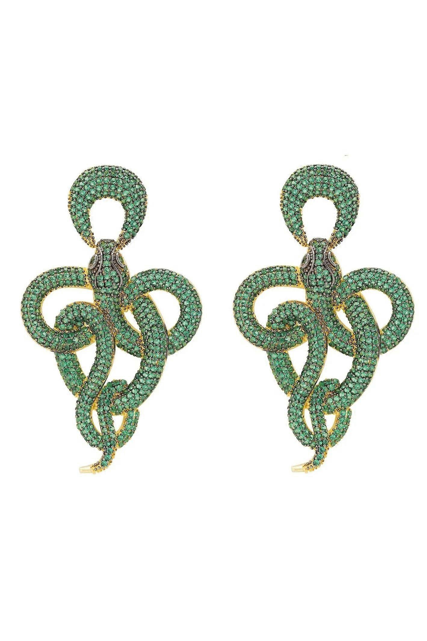 Latelita Women's 925 Sterling Silver Viper Snake Drop Earrings with Emerald Zircons - 5.5 cm L x 3.2 cm W
